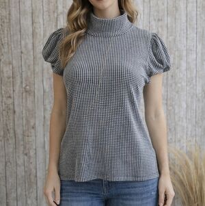 Women's Fever Black White Houndstooth Turtleneck Top M